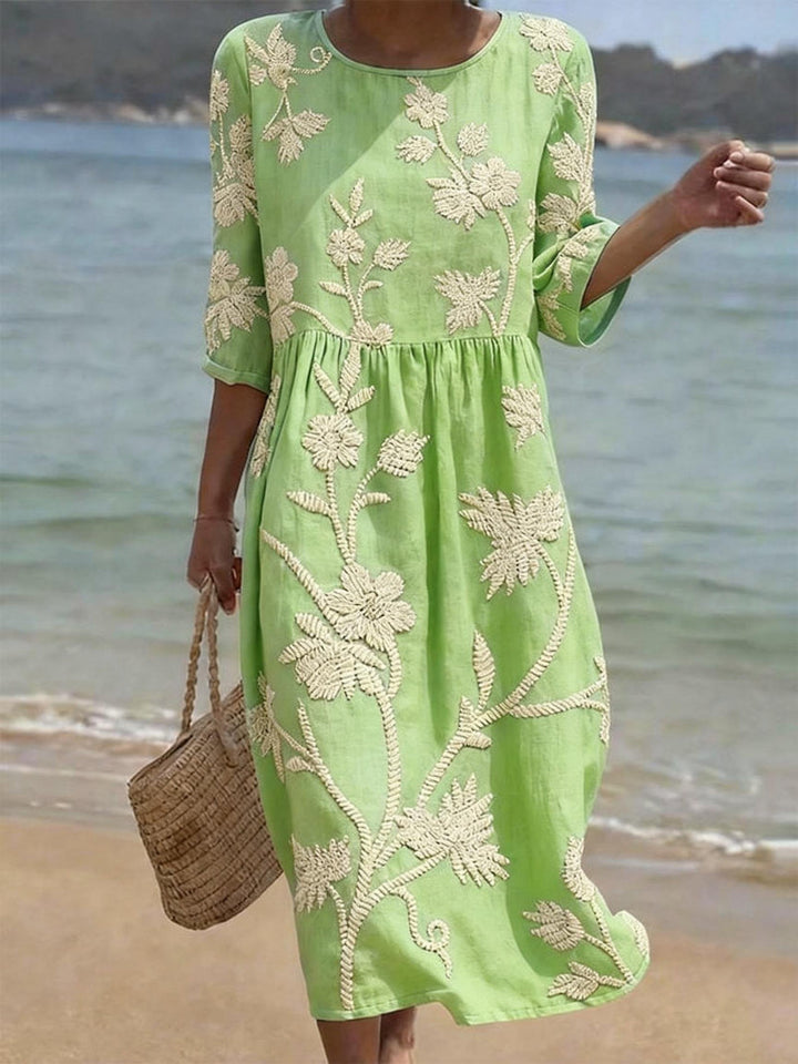 Helena - Textured Linen Midi Dress