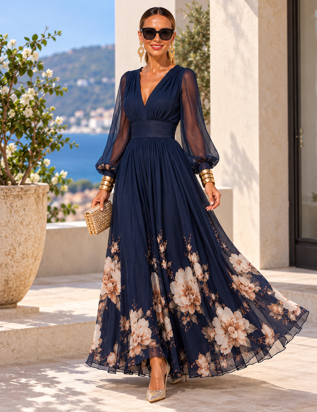 Pirelle - Waist-Defining Floral Maxi Dress
