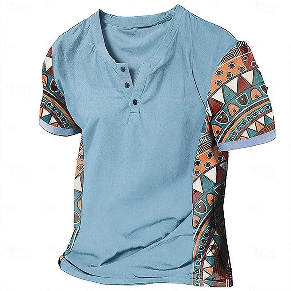 Zachary - Vintage-Inspired Tribal Henley Shirt