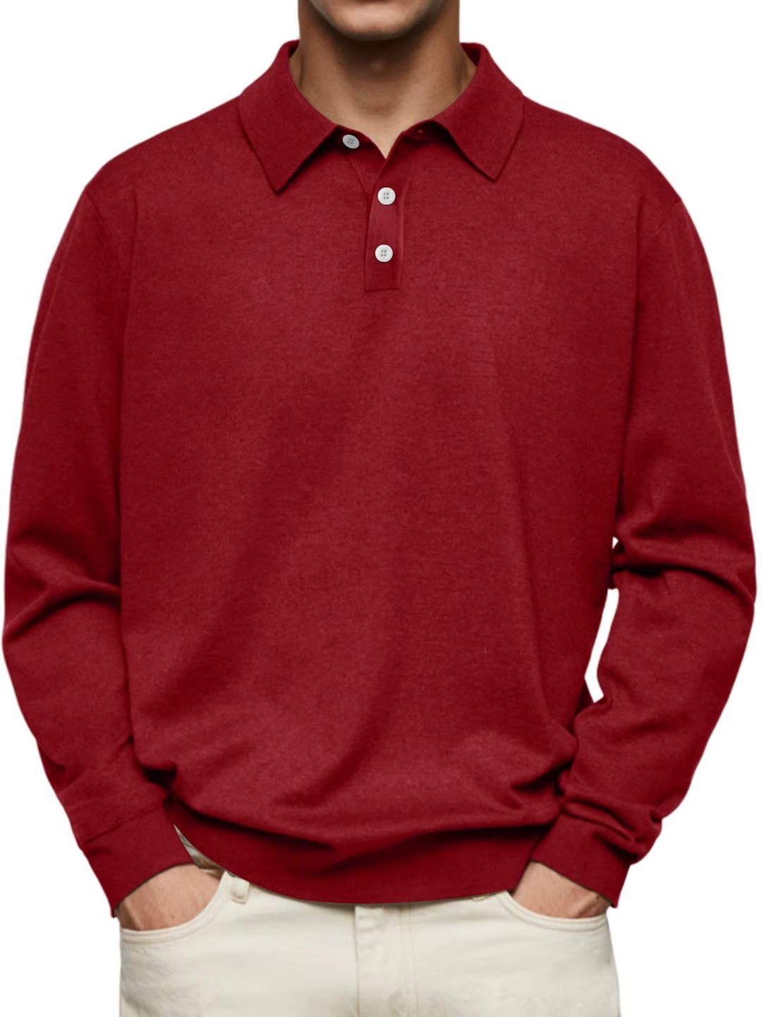Olivier - Patterned-Collar Long-Sleeve Polo
