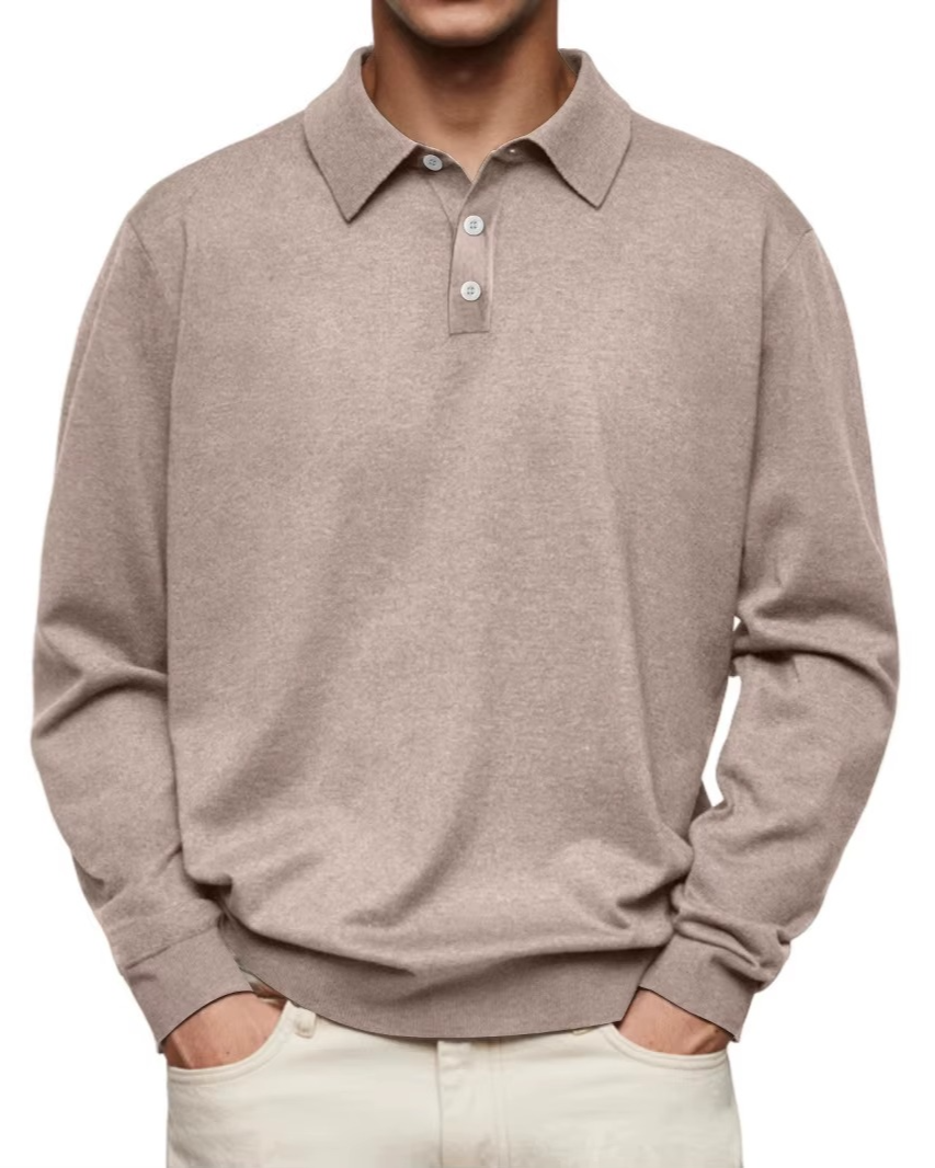 Olivier - Patterned-Collar Long-Sleeve Polo
