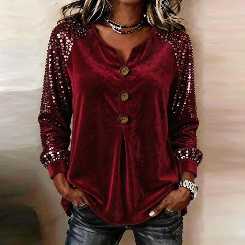 Cerina - Luxe Sequin-Sleeve Top