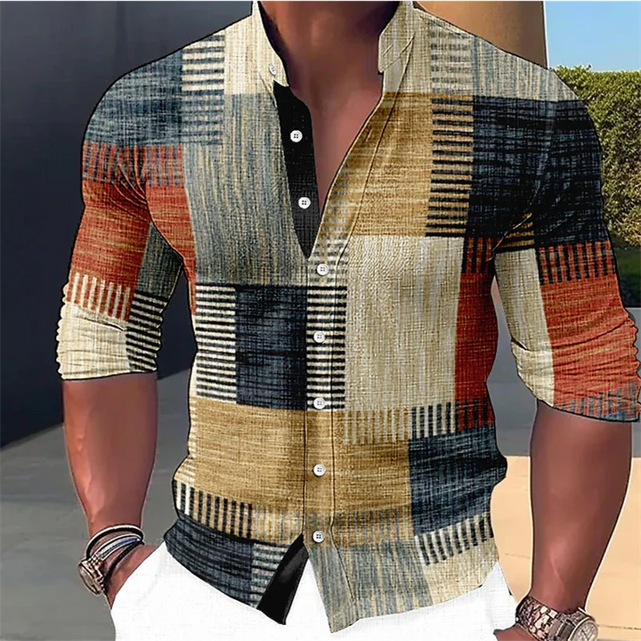 Finn - Tailored Geometric Mandarin-Collar Shirt