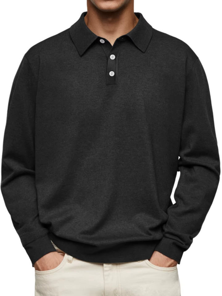 Olivier - Patterned-Collar Long-Sleeve Polo