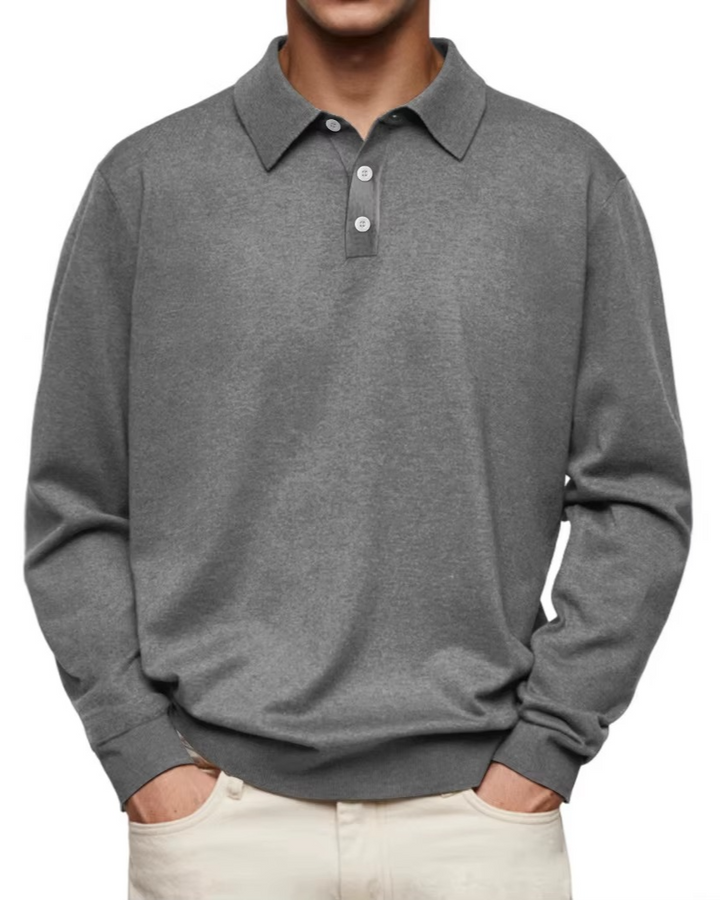 Olivier - Patterned-Collar Long-Sleeve Polo