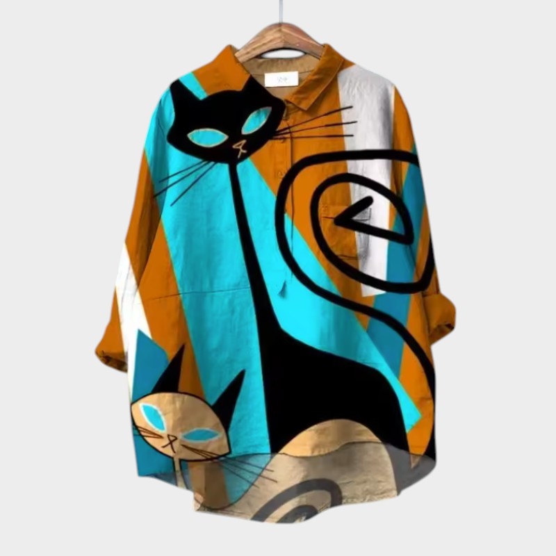 Ravea - Soft Touch Cat Print Shirt