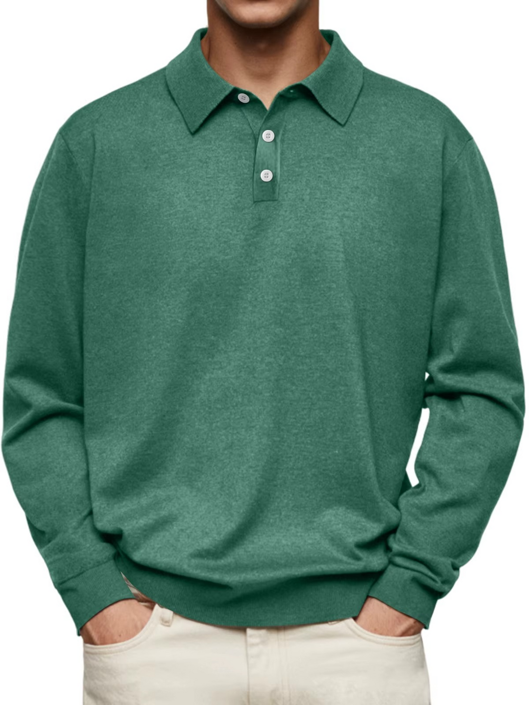 Olivier - Patterned-Collar Long-Sleeve Polo