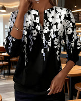 Brisella - Zip Up Floral Blouse