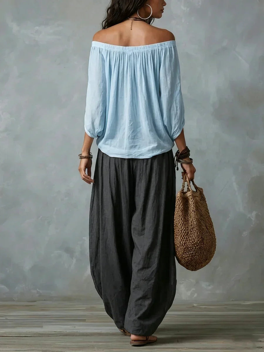 Ottavia - Off Shoulder Boho Top And Harem Trousers Set