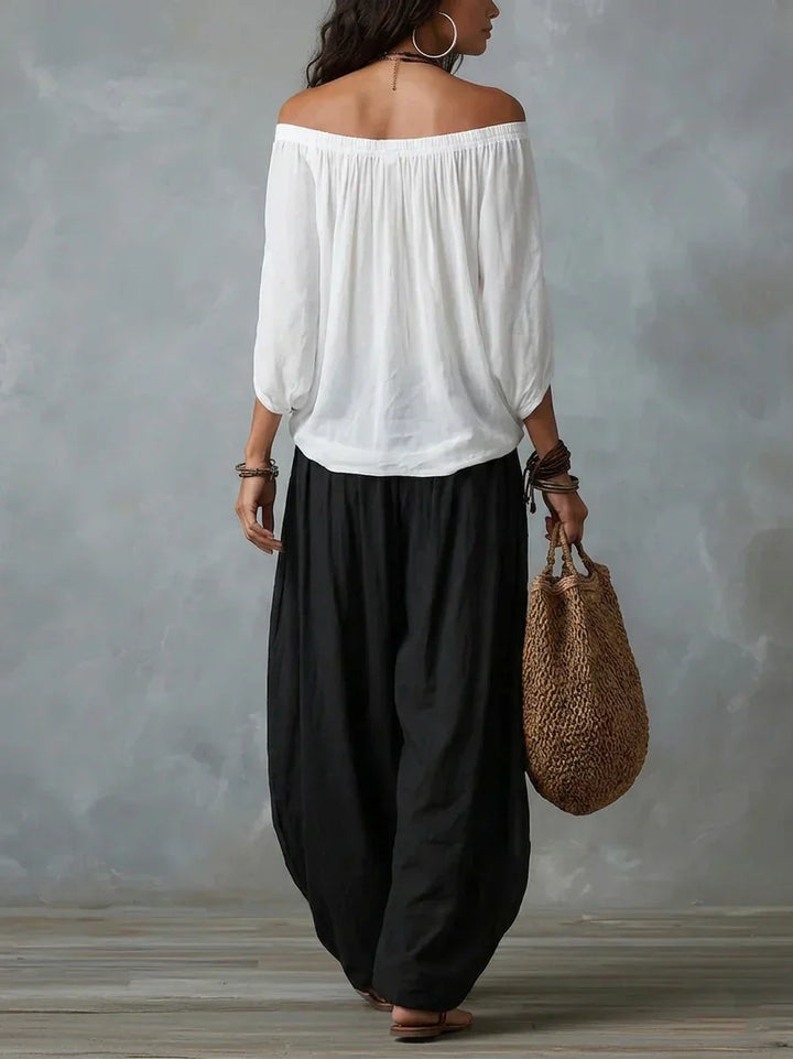 Ottavia - Off Shoulder Boho Top And Harem Trousers Set