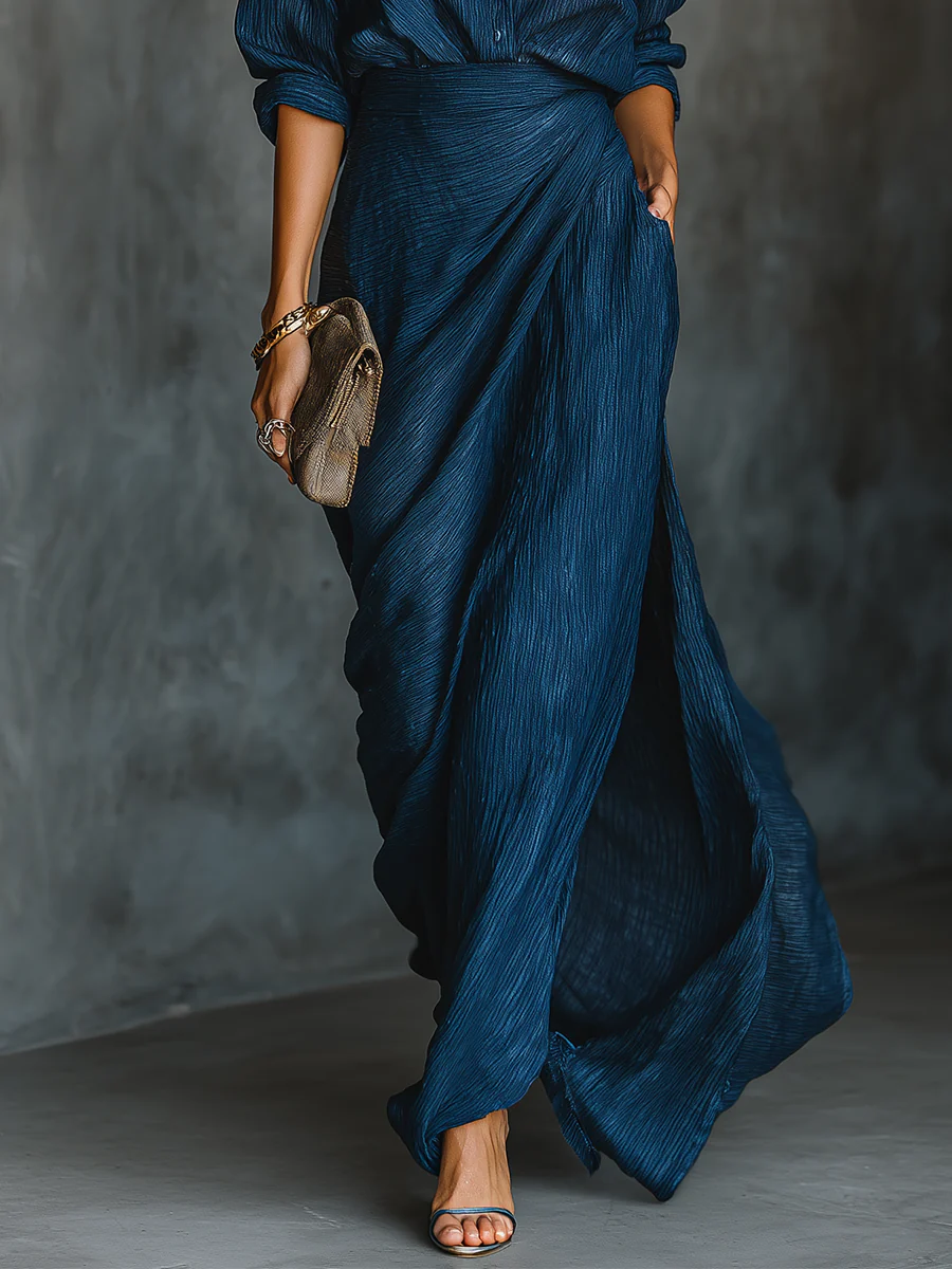 Celenoire - Textured Collared Maxi Dress