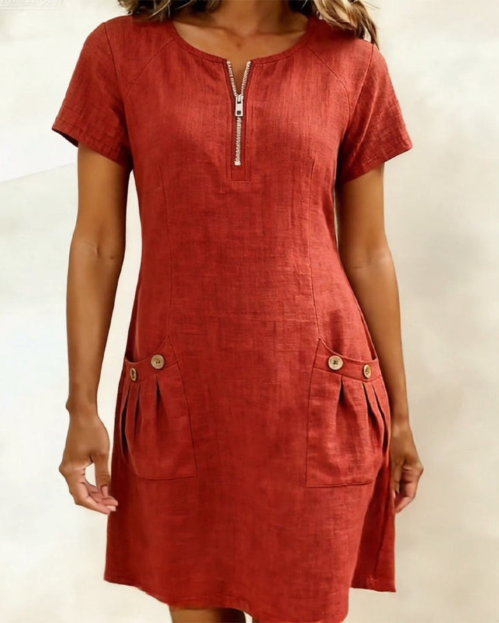 Dariae - Linen-Blend A-Line Dress