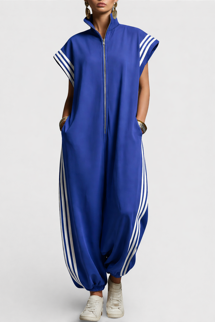 Cyrene - Soft-Touch Collared Zip Jumpsuit