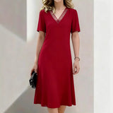 Brina - V-Neck Midi Dress Short Sleeve