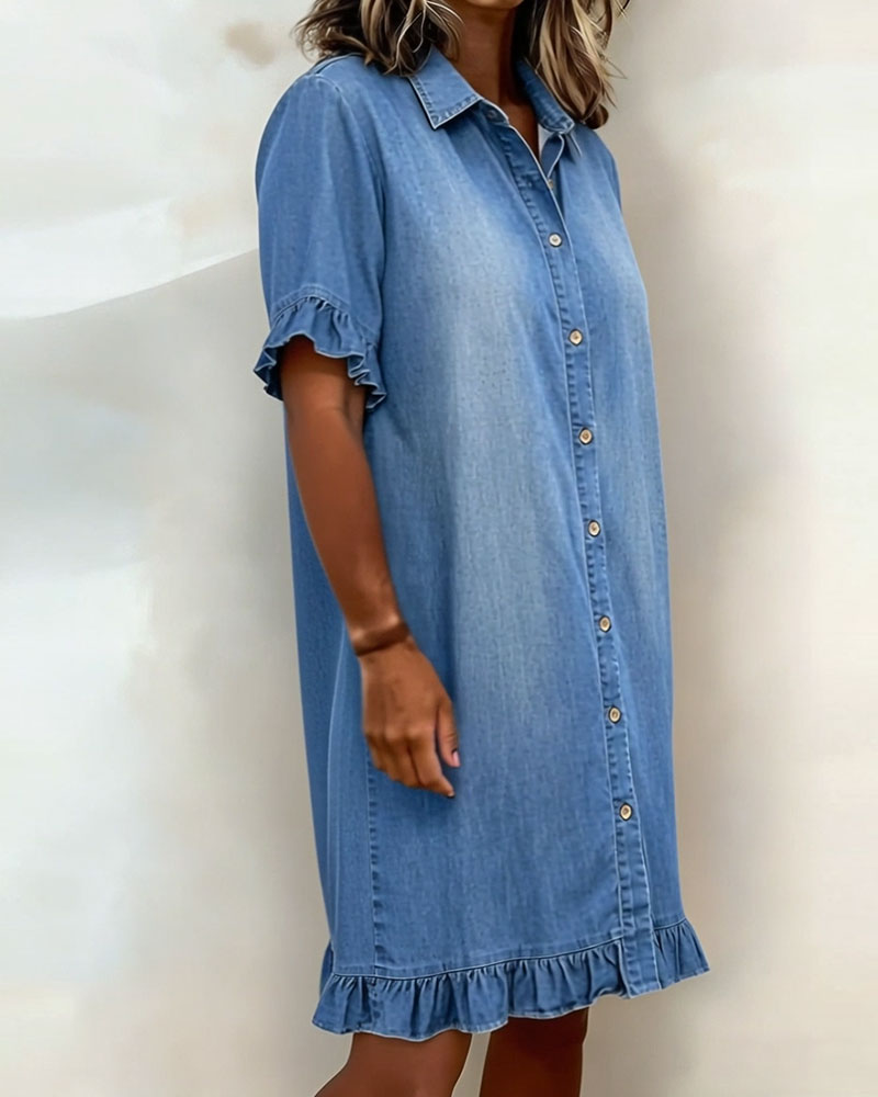 Veloura - Textured Ruffle-Sleeve Mini Dress
