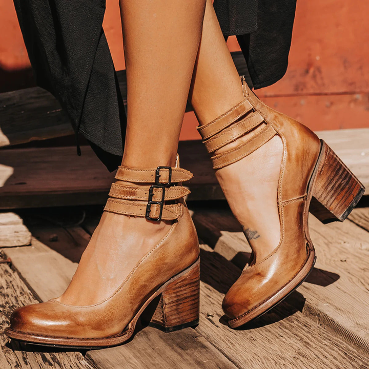 Philomena - Vintage Leather Ankle Strap Heels