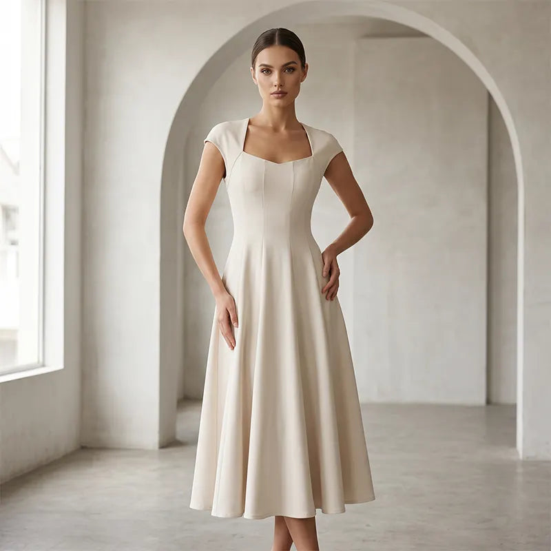Ysolenne - Soft-Touch Square-Neck Midi Dress