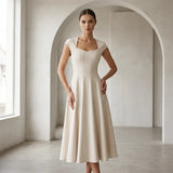 Ysolenne - Soft-Touch Square-Neck Midi Dress