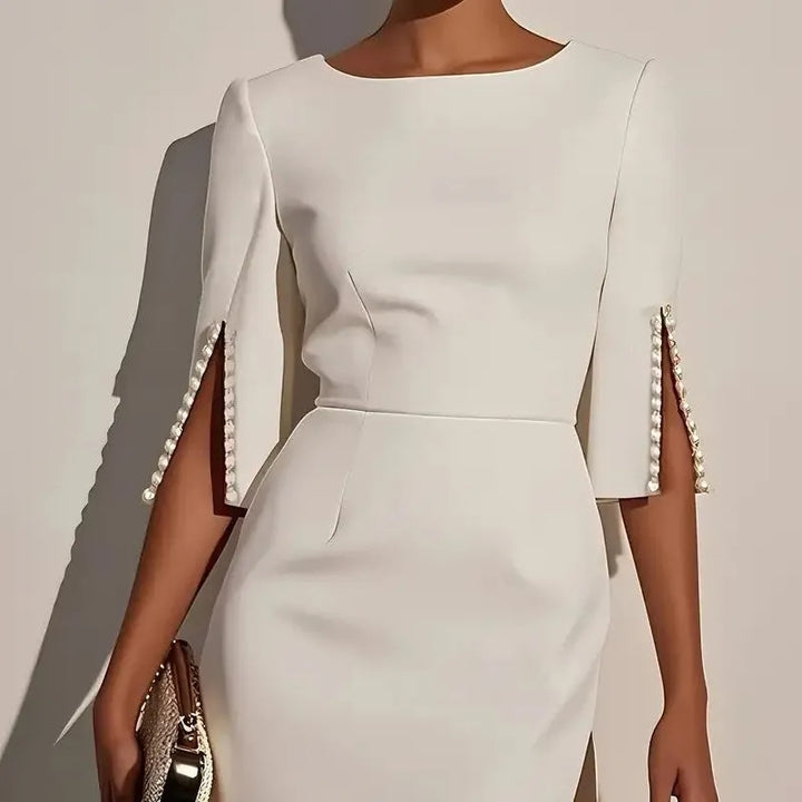 Avalyn - Pearl Sleeve Sheath Midi Dress