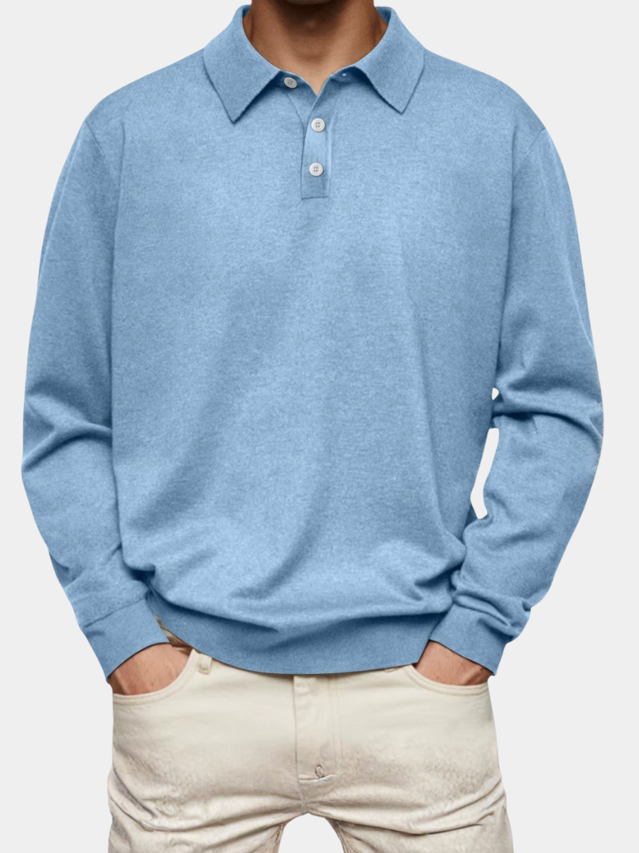 Olivier - Patterned-Collar Long-Sleeve Polo