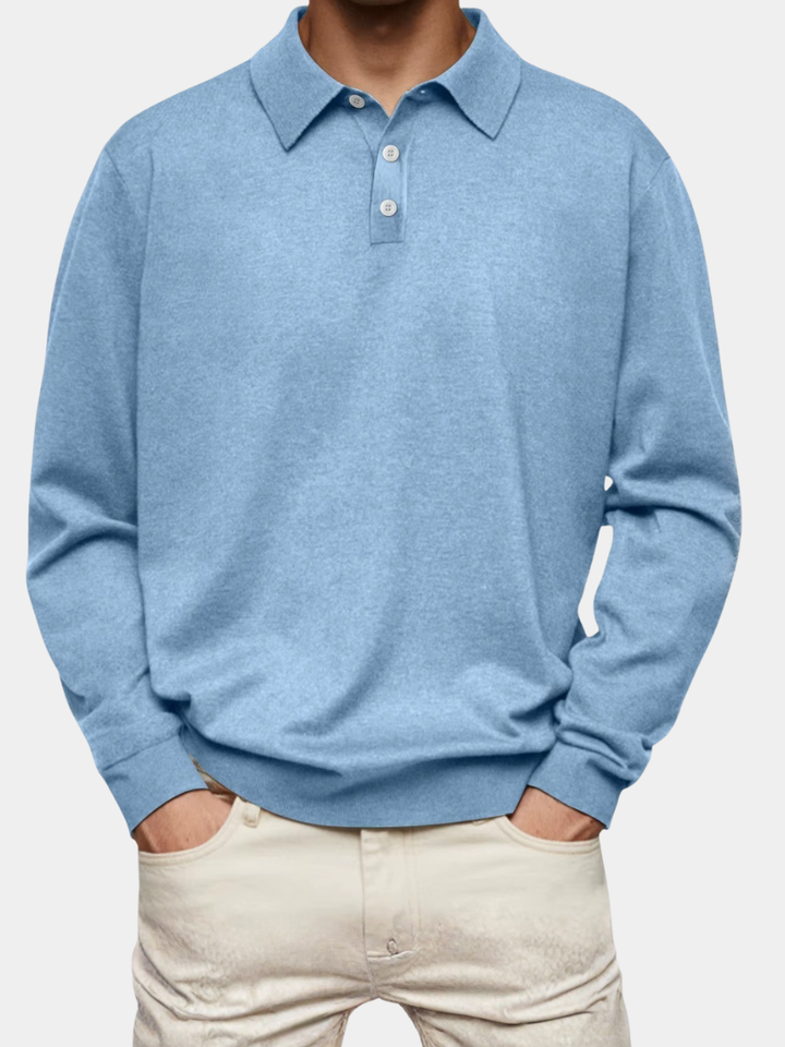 Olivier - Patterned-Collar Long-Sleeve Polo