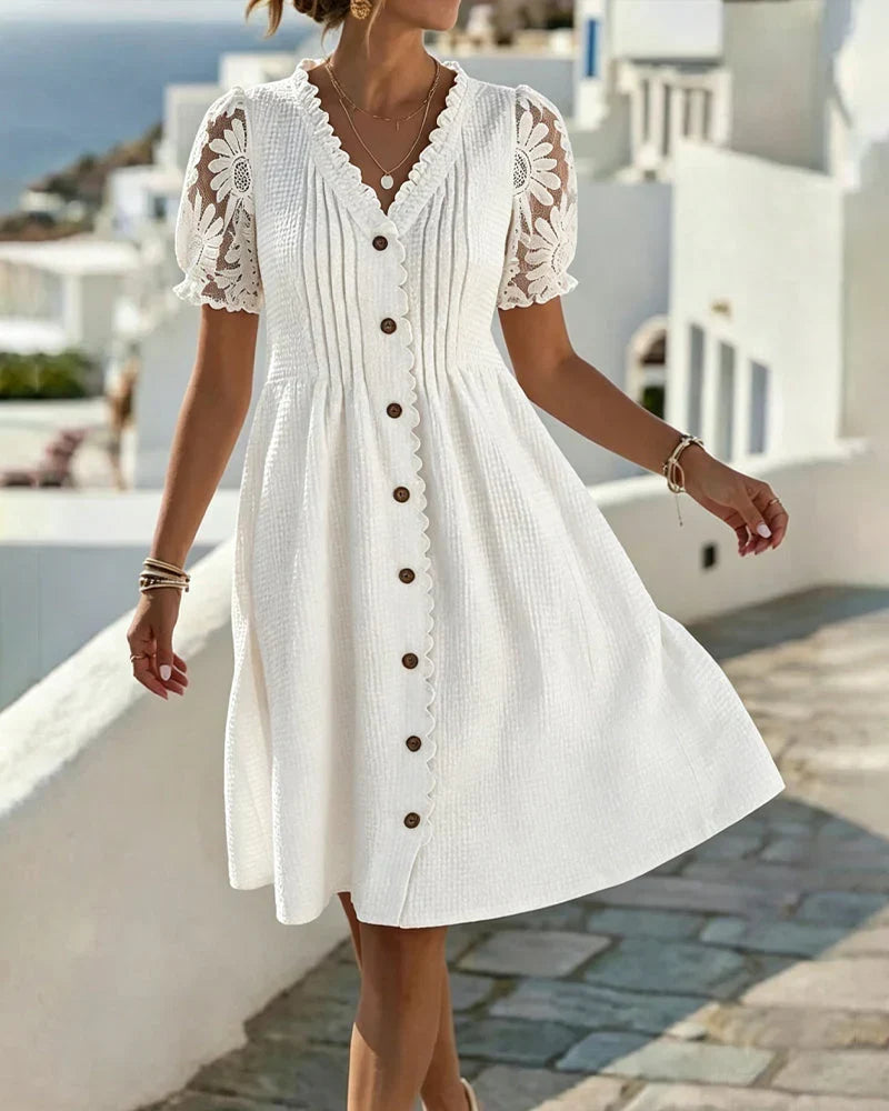 Emmara - Premium Patchwork Puff-Sleeve Dress