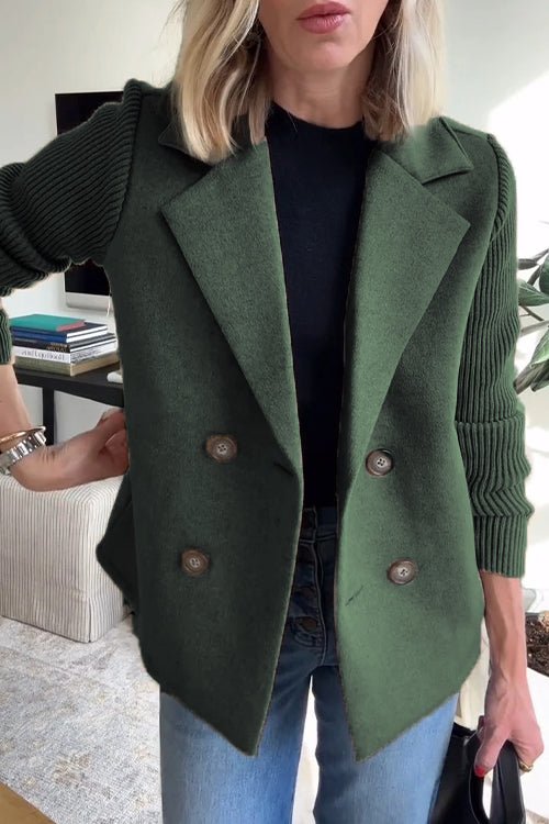 Ebba - Knit-Sleeve Double-Breasted Blazer