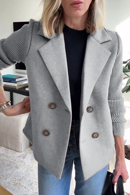 Ebba - Knit-Sleeve Double-Breasted Blazer