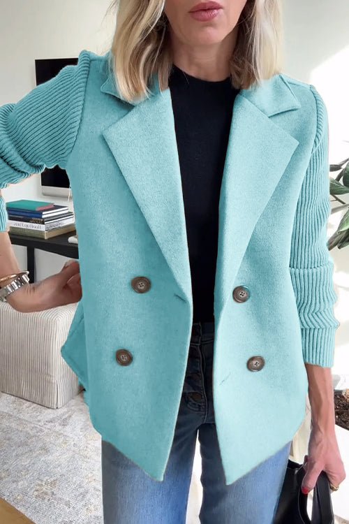 Ebba - Knit-Sleeve Double-Breasted Blazer
