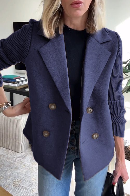 Ebba - Knit-Sleeve Double-Breasted Blazer