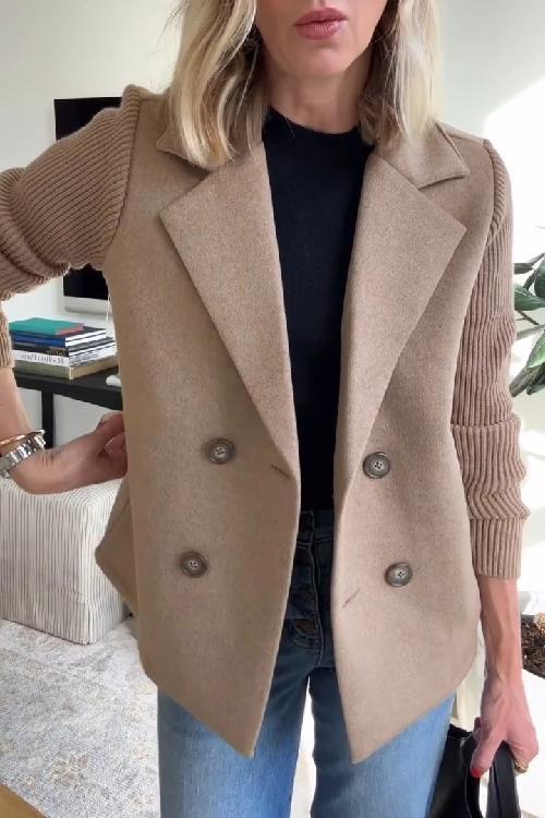 Ebba - Knit-Sleeve Double-Breasted Blazer