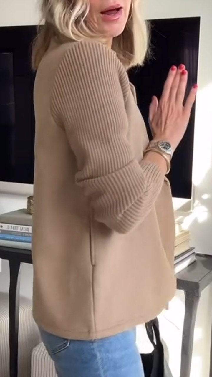 Ebba - Knit-Sleeve Double-Breasted Blazer