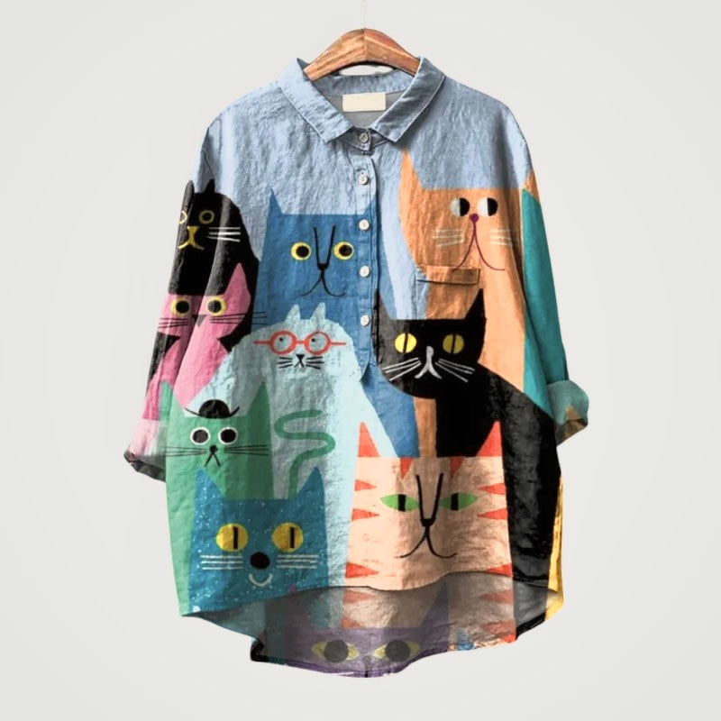 Ravea - Soft Touch Cat Print Shirt
