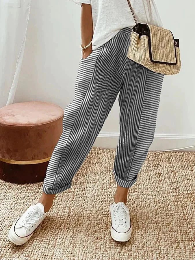 Vynelle - Soft-Touch Striped Trousers