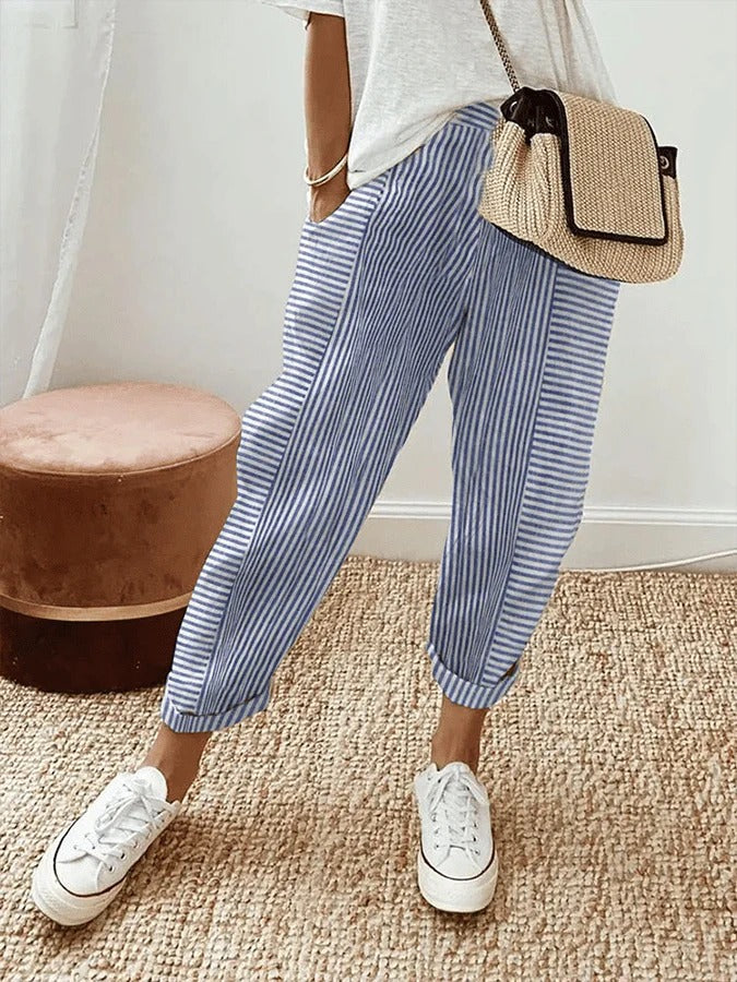 Vynelle - Soft-Touch Striped Trousers