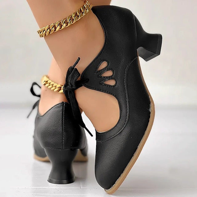 Veralyn - Vintage Lace Up Kitten Heels