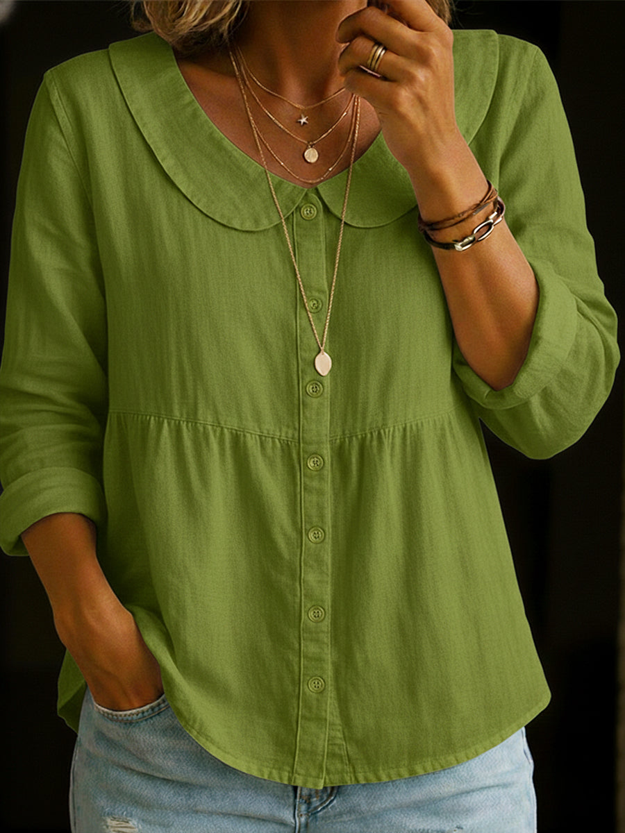 Arlira - Soft-Touch Linen Peter Pan Collar Shirt