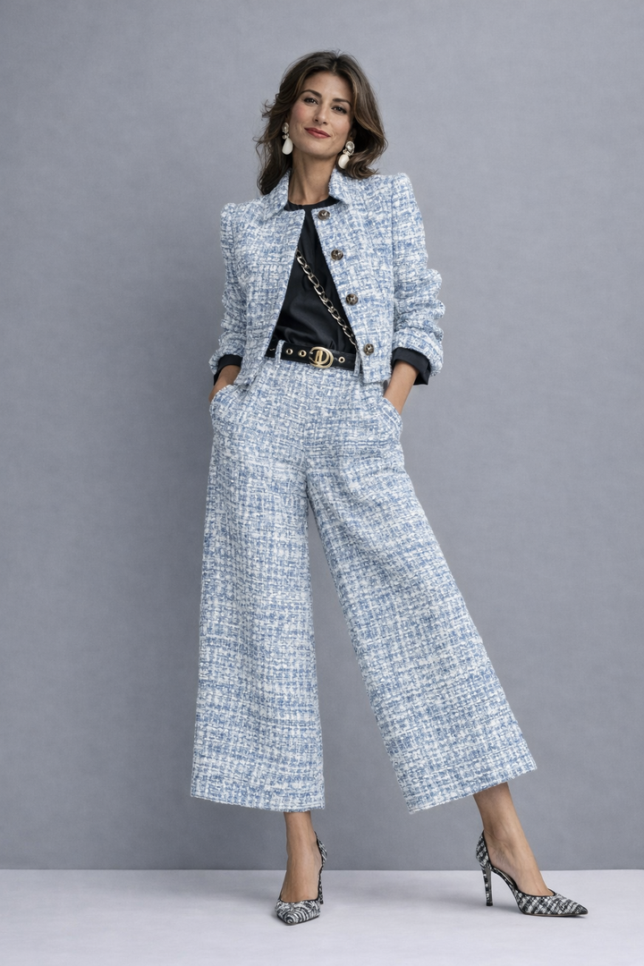 Rosavina - Elegant Tweed Trouser Two Piece Set