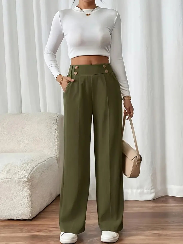 Ashlena - Soft-Touch High-Waisted Wide-Leg Trousers