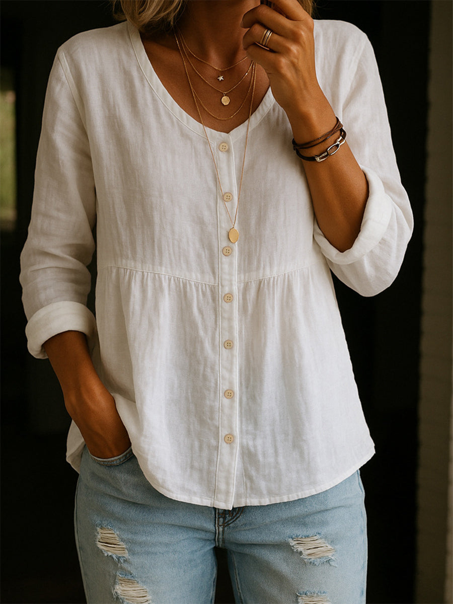 Elinna - Button-Up V-Neck Shirt