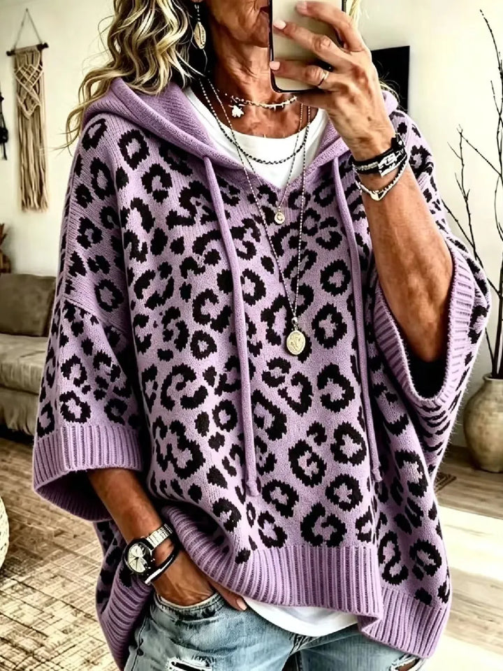 Jocasta - Oversized Leopard Knit Hoodie