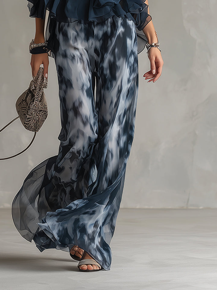 Norelda - Elegant High-Neck Top & Wide-Leg Trousers Set