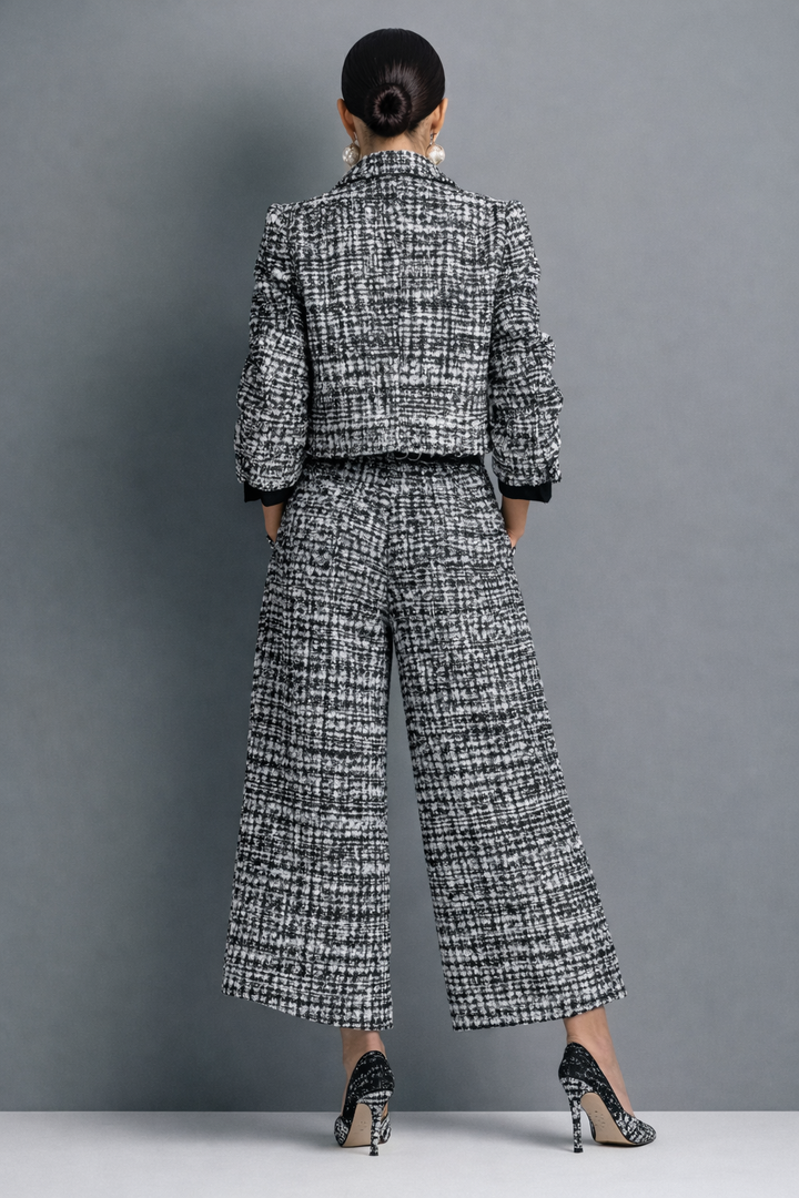 Norabel - Textured Cropped Jacket & Wide-Leg Trousers Set