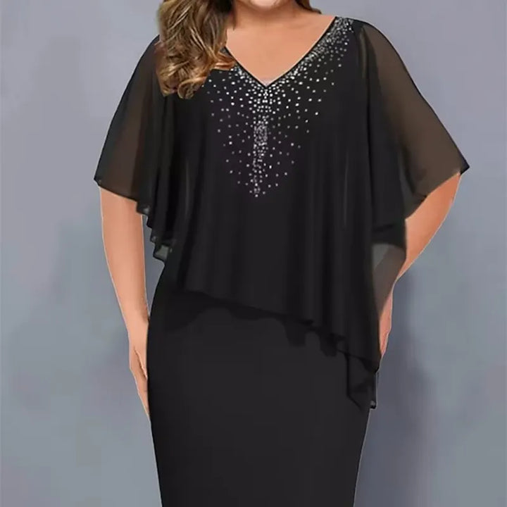 Lirienne - Premium Rhinestone V-Neck Midi Dress