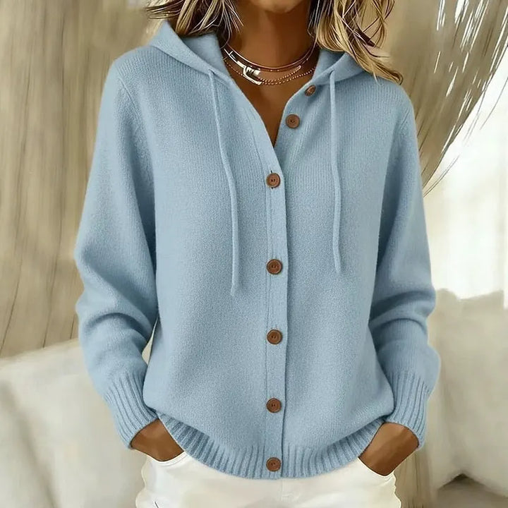 Emanora - Cozy Button Hooded Cardigan