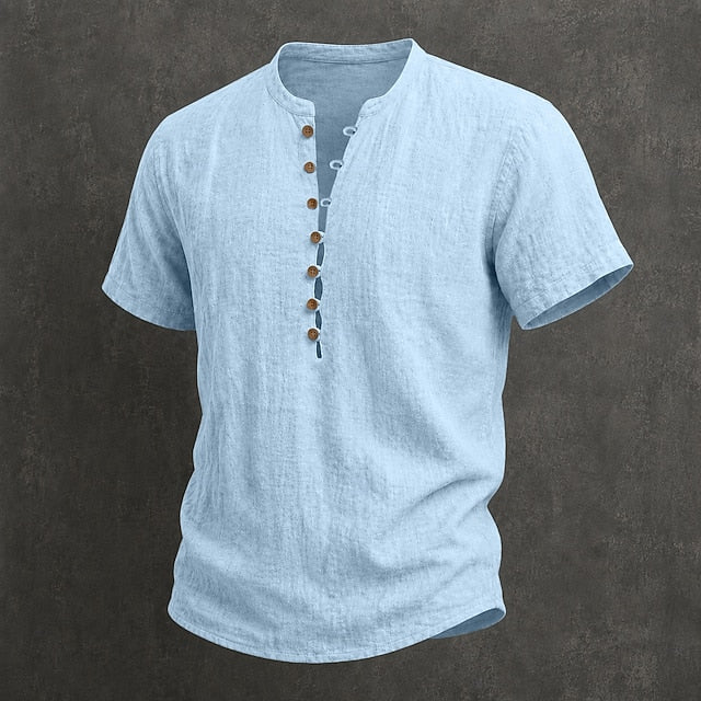 Fulton - Premium Linen Short-Sleeve Band-Collar Shirt