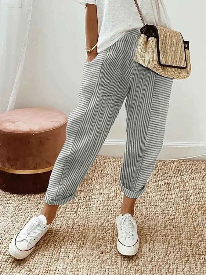 Vynelle - Soft-Touch Striped Trousers