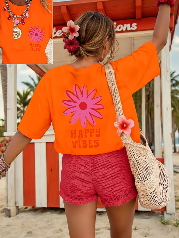 Zorina - Soft-Touch Oversized Floral Graphic T-Shirt