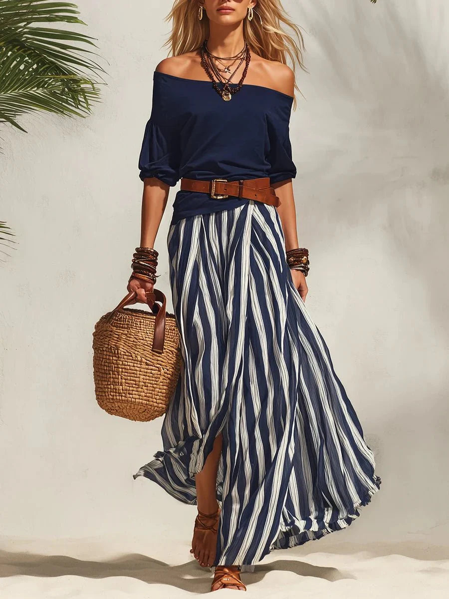 Delphia - Breezy Off-Shoulder Skirt Set
