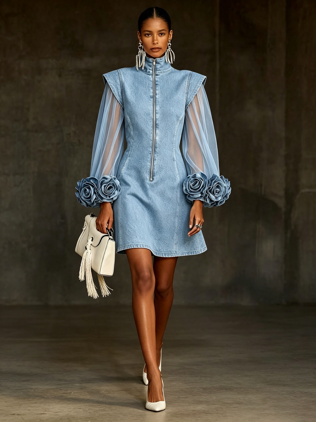 Eadie - Floral-Sleeve Mini Dress